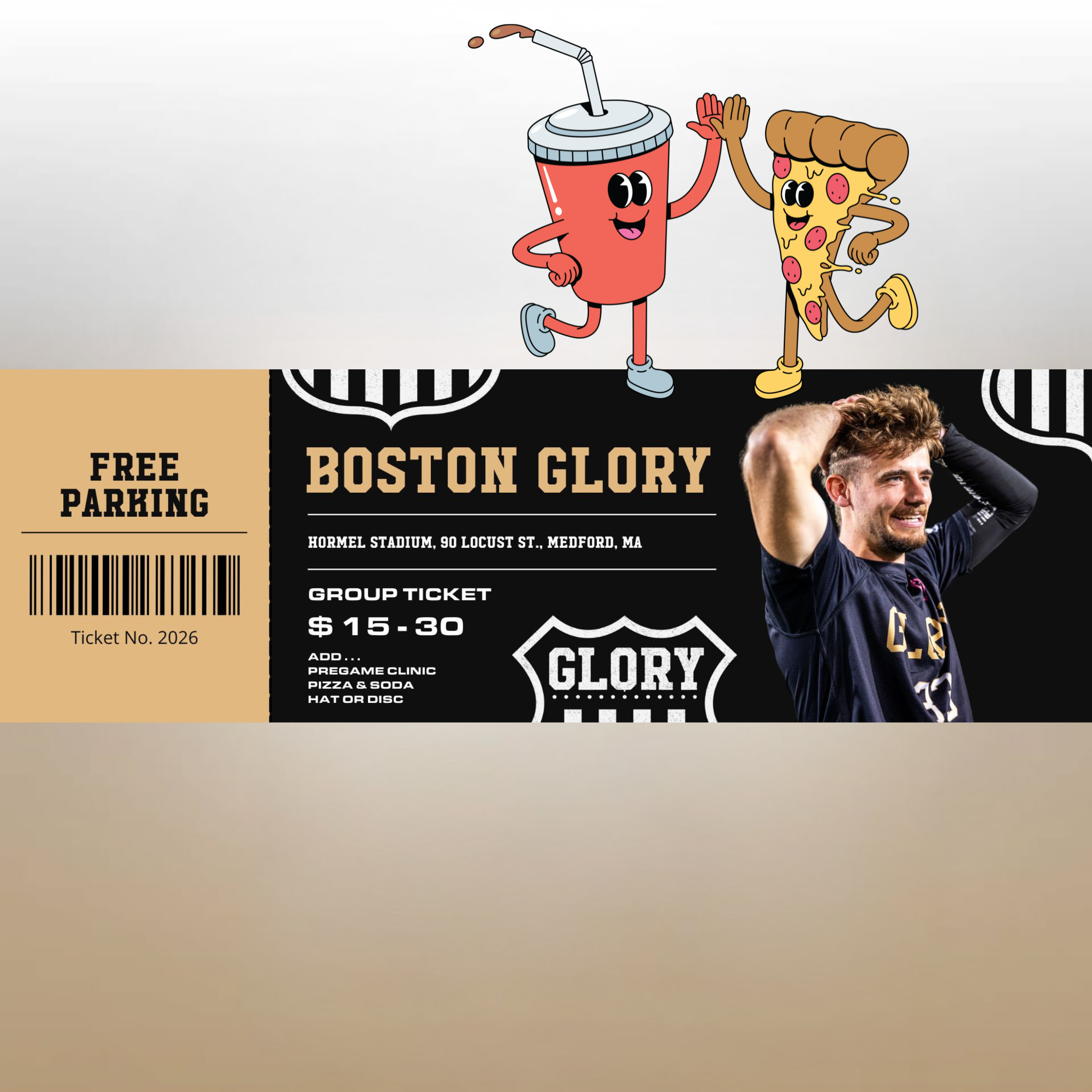 2026 Group Tickets, pizza and soda $25 each (10-19 People)